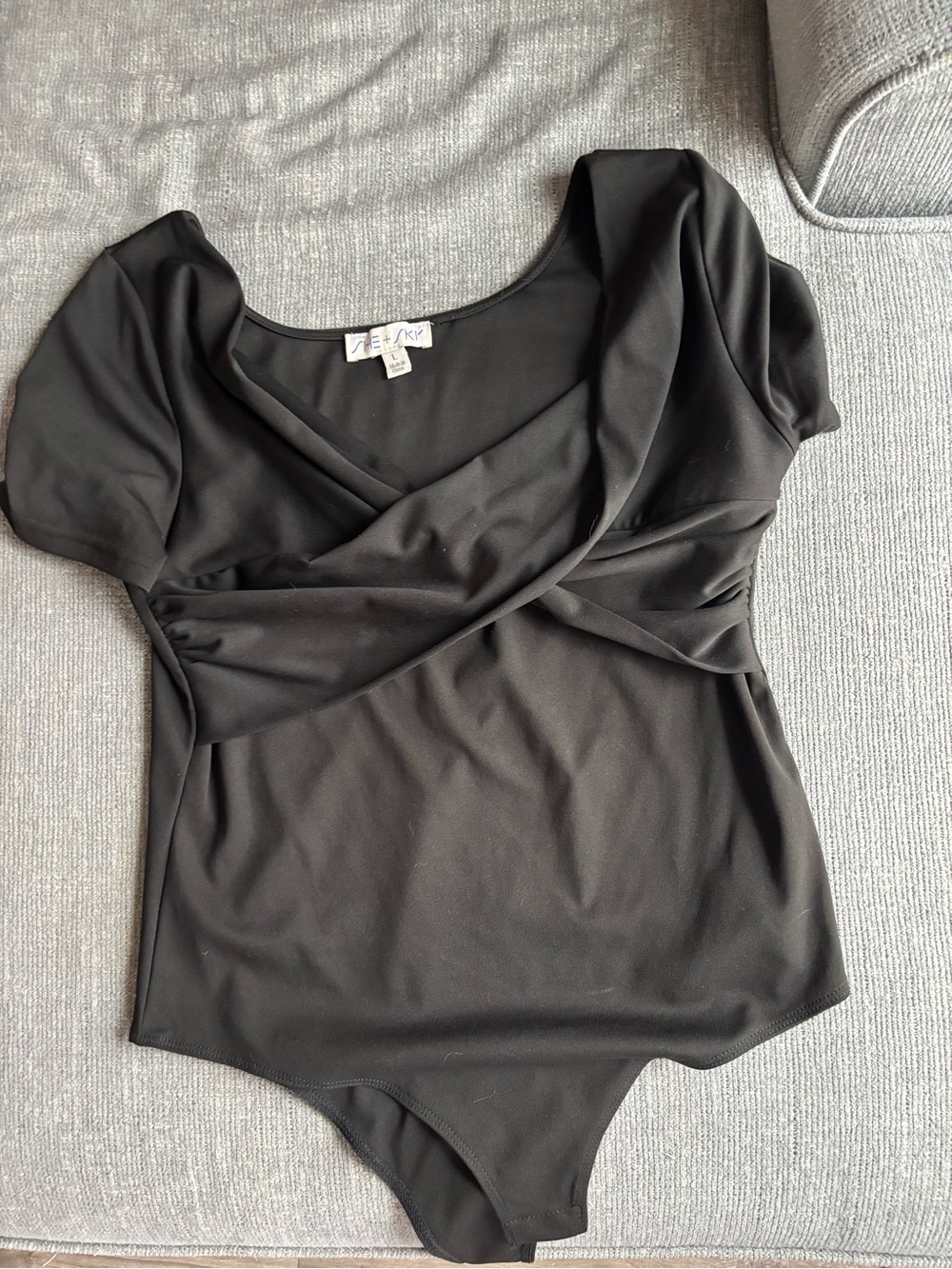 Black Criss Cross Draped Bodysuit Top by Talbots